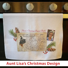 Load image into Gallery viewer, Personalized Recipe Waffle Towel using one of Aunt Lisa's Designs