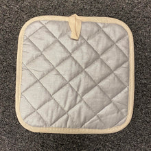 Load image into Gallery viewer, back of hot pad silver quilted heat resistant 
